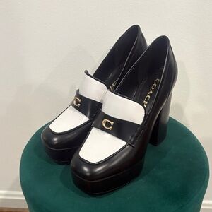 Coach Black and White Platform Loafers